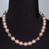 Pink Shell Pearls with Rhinestones Necklace - FashionByTeresa
